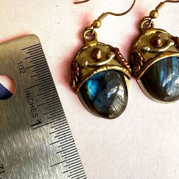 Labordorite copper gold tone drop earrings - Picture 8 of 11